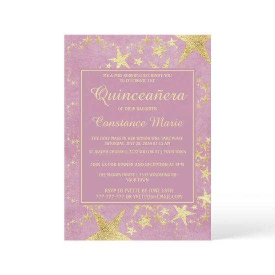 Shiny Gold on Pink Quinceanera