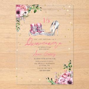 Shoes Quinceañera Pink Sneakers Heels 15 Floral Acrylic