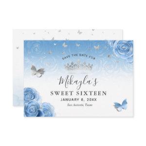 Silver and Bahama Blue Roses Elegant Save The Date