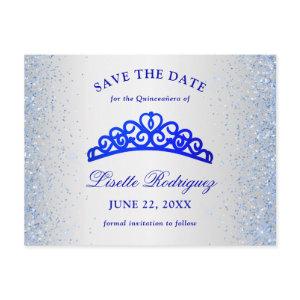 Silver And Blue Quinceanera Save The Date Postcard