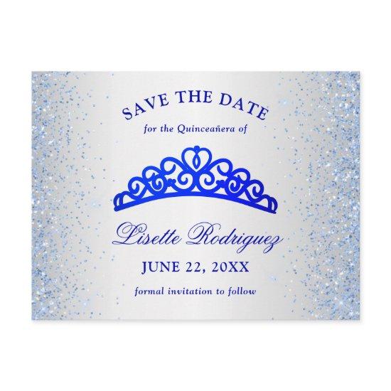 Silver And Blue Quinceanera Save The Date Postcard