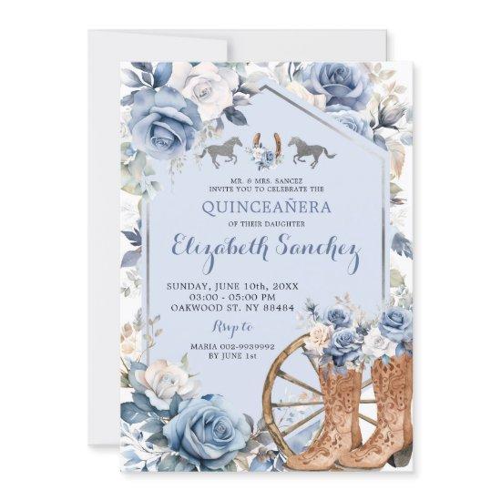 Silver and Dusty Blue Western Charra Quinceañera