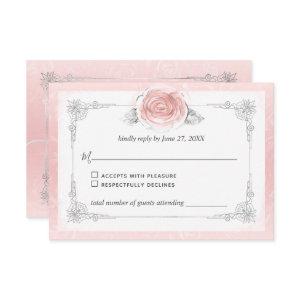 Silver and Light Pink Roses Elegant RSVP Card