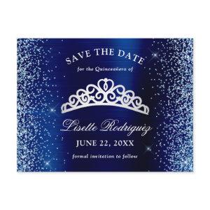 Silver And Navy Blue Quinceanera Save The Date Postcard