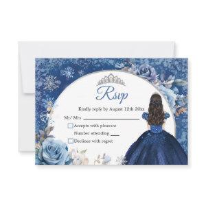 Silver and Navy Blue Winter Snowflake Quinceanera RSVP Card