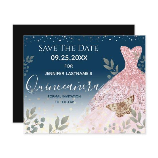 Silver and Pink Dress Quinceanera Save the Date