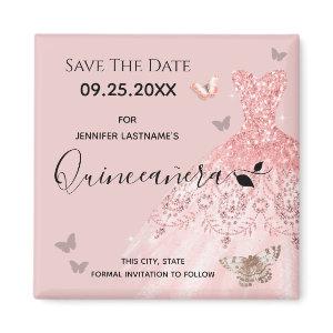 Silver and Pink Dress Quinceanera Save the Date Magnet