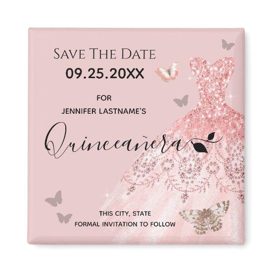 Silver and Pink Dress Quinceanera Save the Date Magnet