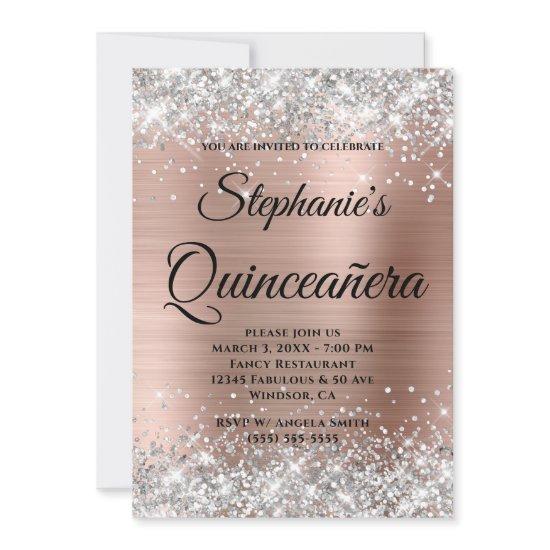 Silver and Rose Gold Fancy Monogram Quinceañera