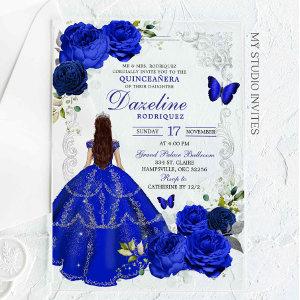 Silver and Royal Blue Princess Quinceañera Acrylic