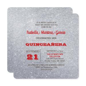 Silver and Ruby Red Sparkly Quinceañera