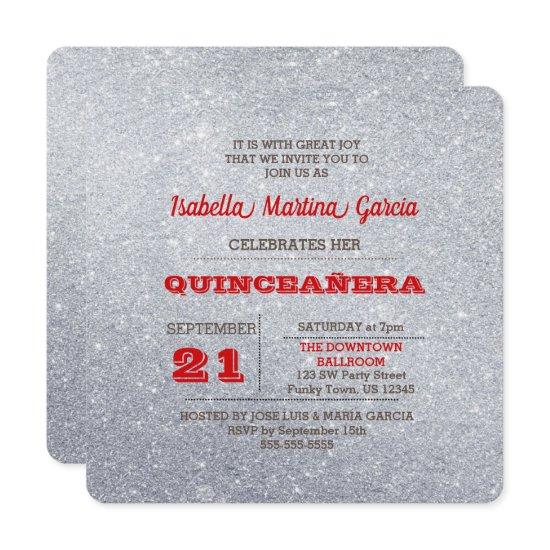 Silver and Ruby Red Sparkly Quinceañera