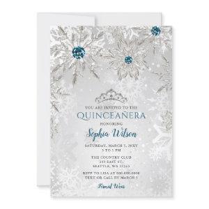 Silver Aqua Snowflakes Tiara Quinceañera