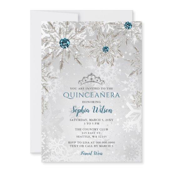 Silver Aqua Snowflakes Tiara Quinceañera