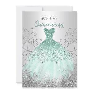 Silver Aqua Sparkle Dress Quinceañera Quince