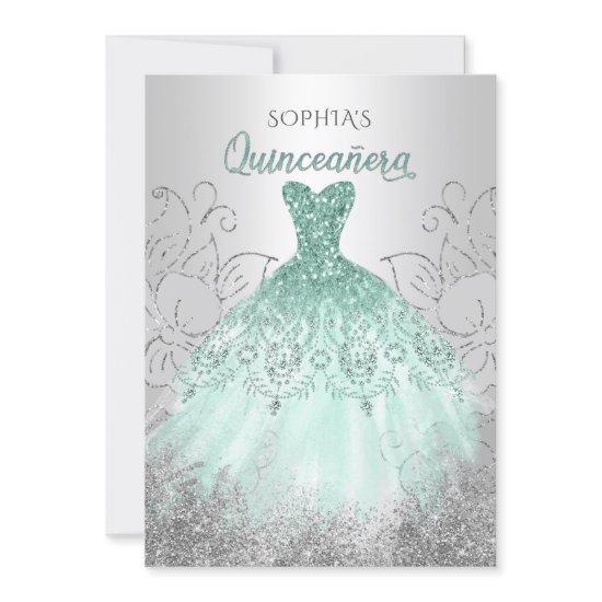 Silver Aqua Sparkle Dress Quinceañera Quince