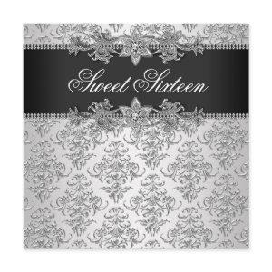 Silver Black Damask Black White Sweet 16 Birthday