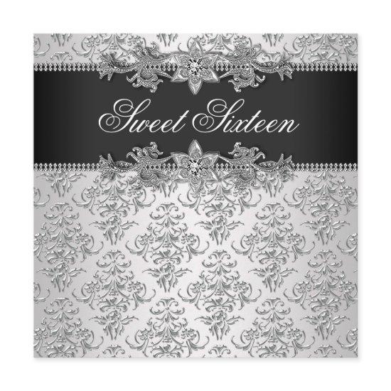 Silver Black Damask Black White Sweet 16 Birthday