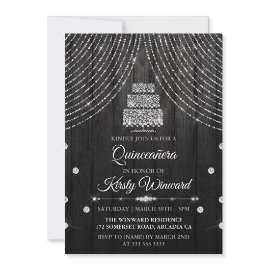 Silver Black Diamond Cake Quinceanera