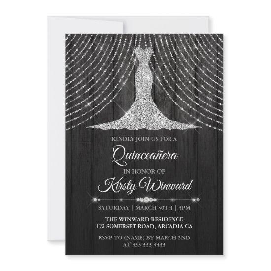 Silver Black Diamond Dress Quinceanera