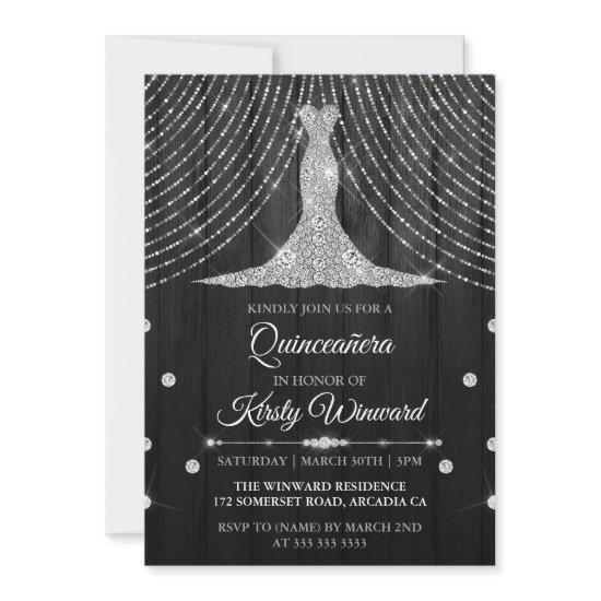 Silver Black Diamond Dress Quinceanera