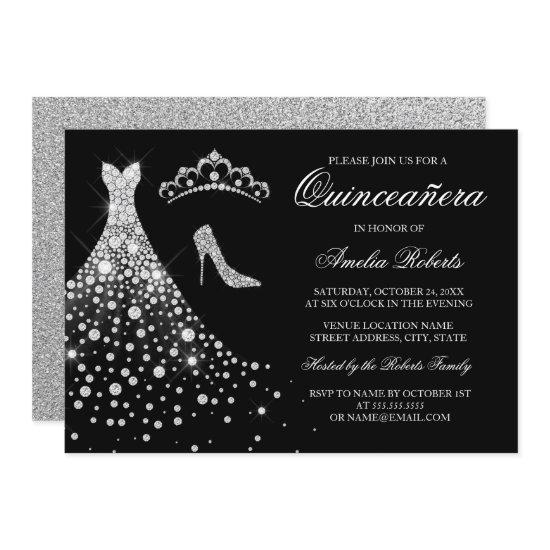 Silver Black Diamond Dress Tiara Quinceanera