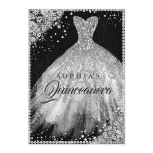 Silver Black Diamond Lace Sparkle Gown Quinceanera