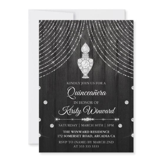 Silver Black Diamond Perfume Bottle Quinceanera
