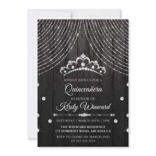 Silver Black Diamond Tiara Quinceanera
