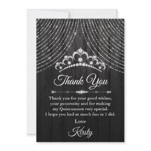 Silver Black Diamond Tiara Quinceanera Thank You Card