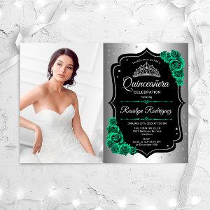 Silver Black Emerald Green Photo Quinceanera