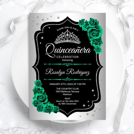 Silver Black Green Quinceanera