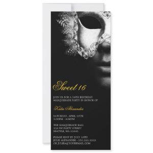 Silver Black Masquerade Sweet 16 Birthday Invites