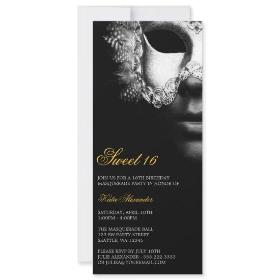 Silver Black Masquerade Sweet 16 Birthday Invites