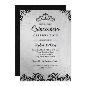 Silver Black Tiara Damask Quinceanera