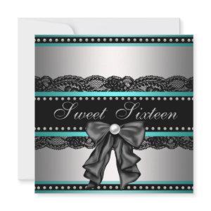 Silver BlackTeal Blue Sweet 16 Birthday Party