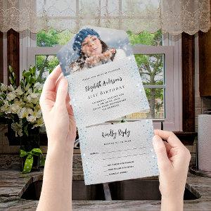 Silver blue birthday photo rsvp all in one