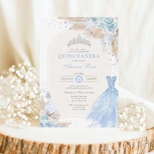 Silver Blue Boho Floral Quinceañera 15th Birthday