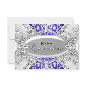 Silver & Blue Diamond Damask Quinceanera RSVP