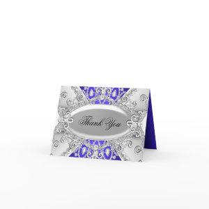Silver & Blue Diamond Damask Thank You Card