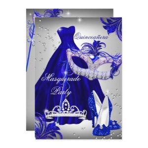 Silver & Blue Dress masquerade Quinceanera Invite
