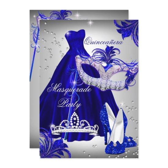Silver & Blue Dress masquerade Quinceanera Invite