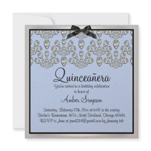 Silver/Blue Forever Diamonds Quinceanera Invite