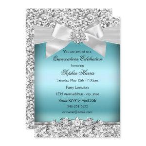 Silver Blue Glitter Jewel Bow Quinceanera