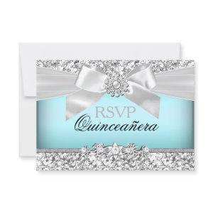 Silver Blue Glitter & Jewel Bow Quinceanera RSVP