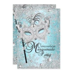 Silver Blue Snowflake Mask Masquerade Quinceanera