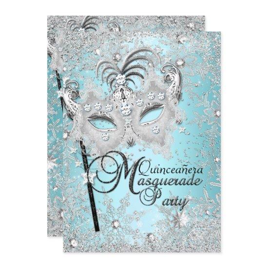 Silver Blue Snowflake Mask Masquerade Quinceanera