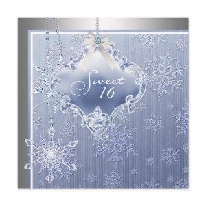 Silver Blue Snowflake Sweet Sixteen Birthday