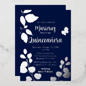 Silver Botanicals Navy Blue Quinceañera