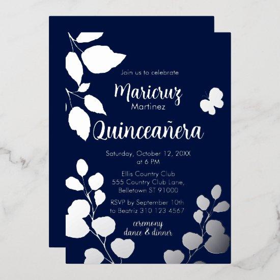 Silver Botanicals Navy Blue Quinceañera